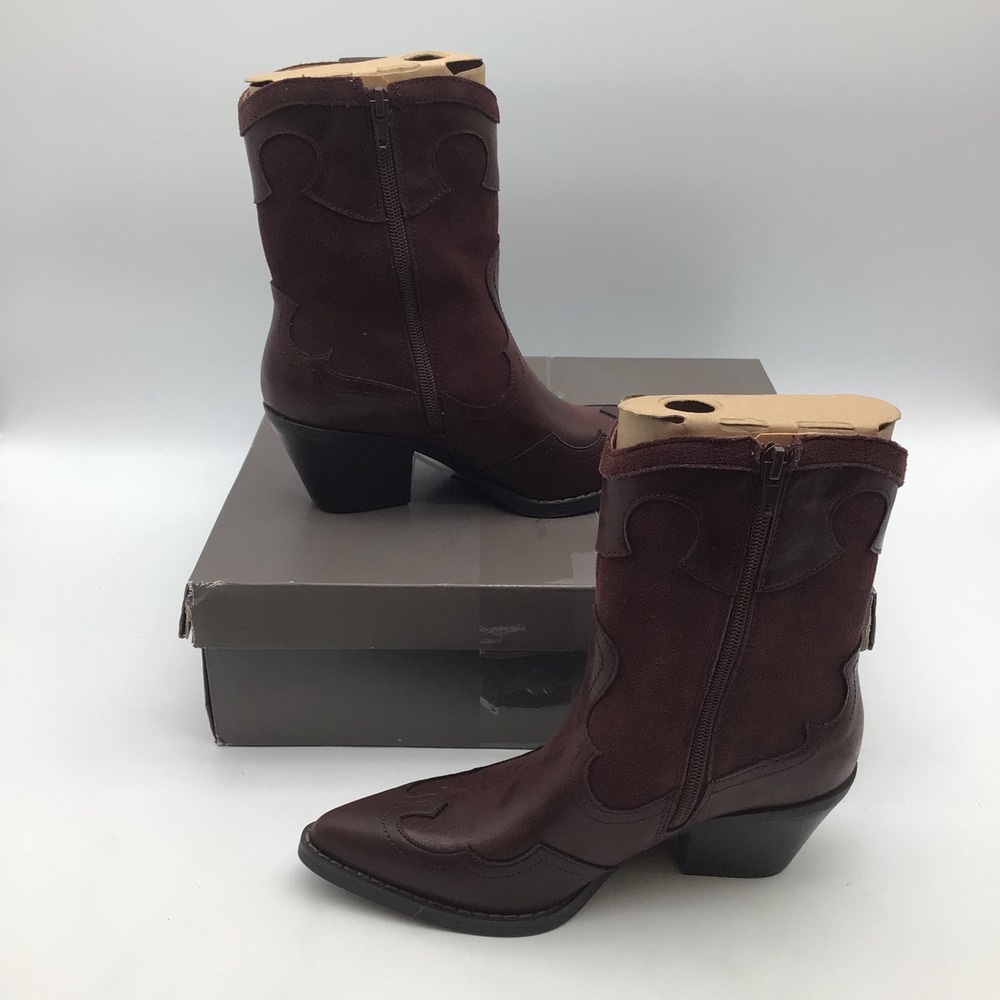 Crown Vintage CV-IZZIE Women Rum Leather Suede Western Ankle Boots Size 6.5M NEW
